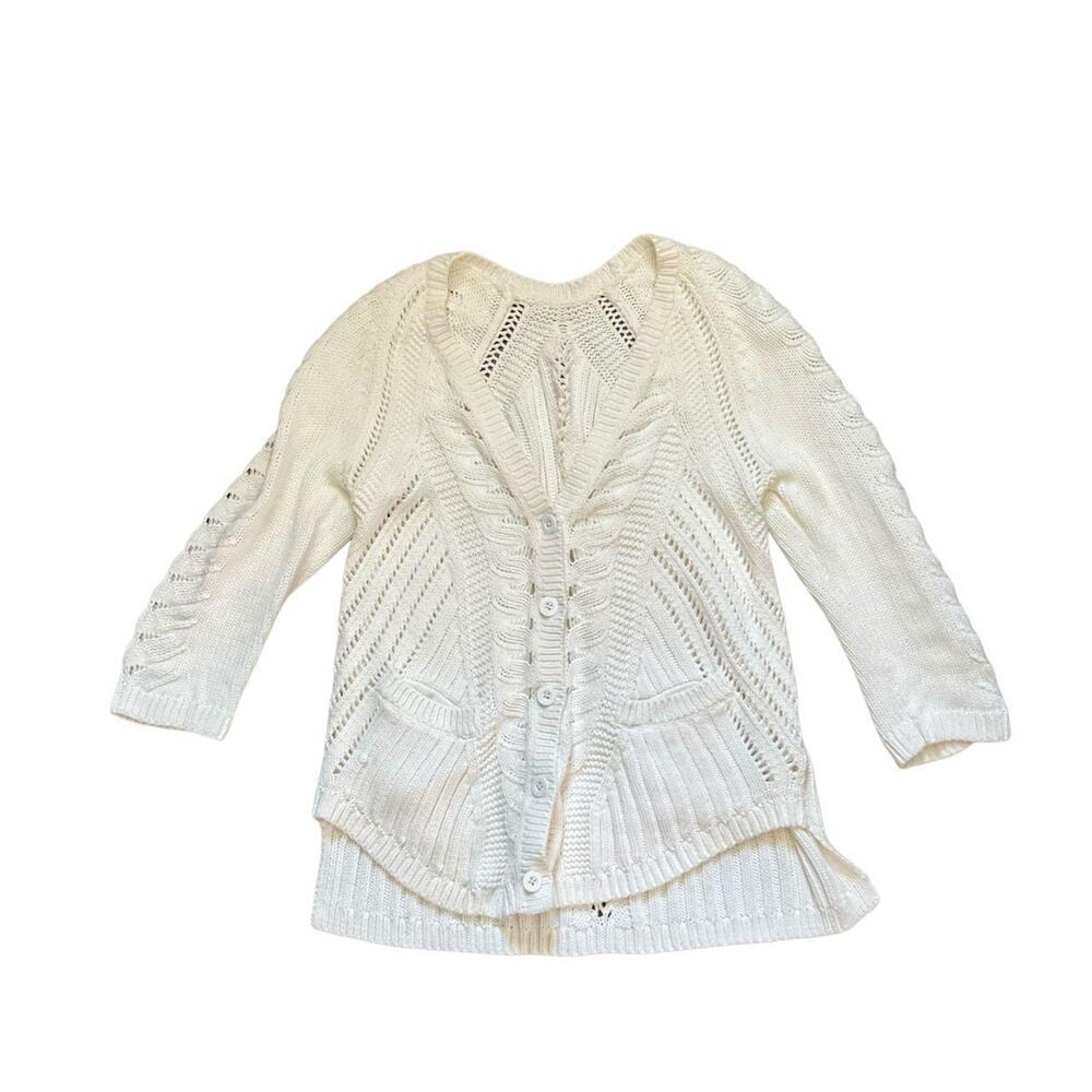 White Knitted Button-Up Cardigan Sweater: 90s, Y2K, Modern